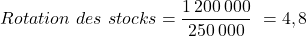 \[    Rotation\ des\ stocks = \frac{1\,200\,000}{250\,000}\ = 4,8 \]